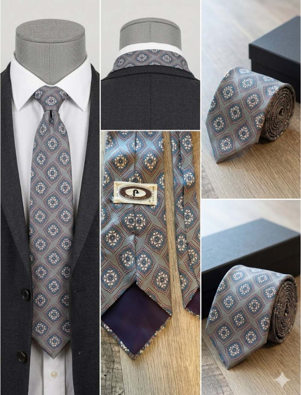 Bert Pulitzer Vintage Silk Medallion Geometric Necktie